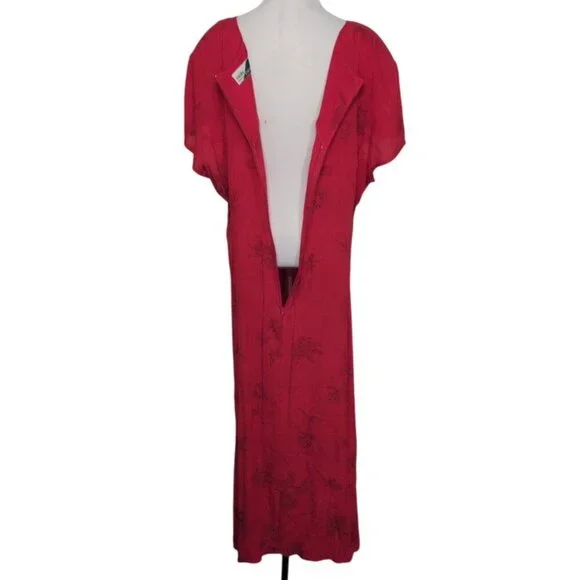 Vintage Sunshine Starshine Floral Rose Maxi Shirt Dress Womens Size 18 Red Rayon - Picture 10 of 11